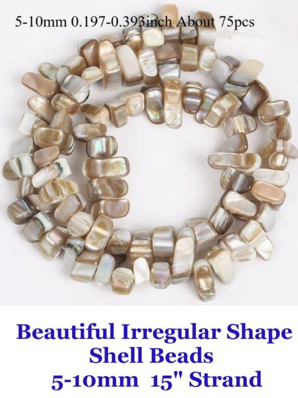 Irregular Shape Shell Beads   5-10mm  15" Strand  About 75 pcs